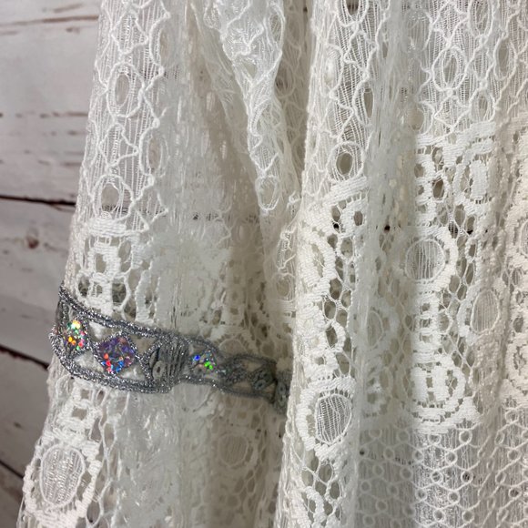 Arrianna by Howard's Ivory Sheer Lace Long Sleeve Top Women's Size Small Medium - Picture 3 of 11